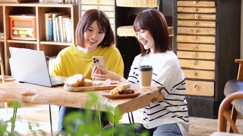 Two Young Women Reviewing Documents Together with Laptop at Home Stock Footage 344227441