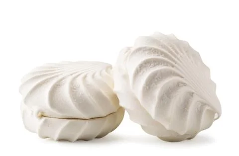 Two Zephyr marshmallows close-up on a white, isolated. Stock Photos