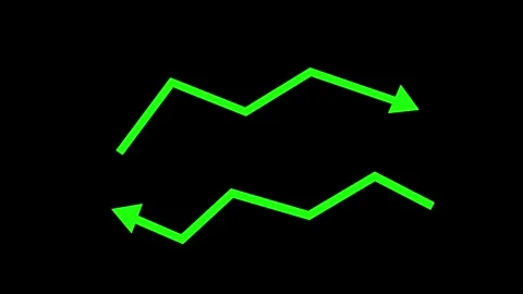 Two zigzag arrow charts upward-right arrow line at top downward-left arrow .. Vídeo Stock 337009003