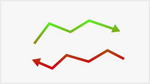 Two zigzag arrow charts upward-right arrow line at top downward-left arrow .. Vídeo Stock 337009021