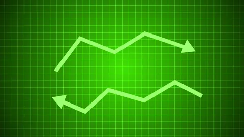Two zigzag arrow charts upward-right arrow line at top downward-left arrow .. Vídeo Stock 337009034