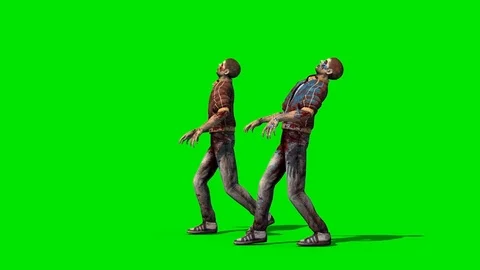 Two Zombies Walking Green Screen 3D Rendering Animation Horror Stock Footage 86073087