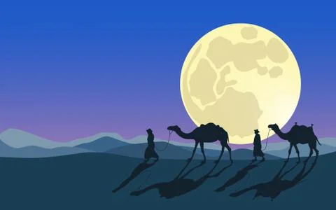TwoCamelsDesertNight Stock Illustration