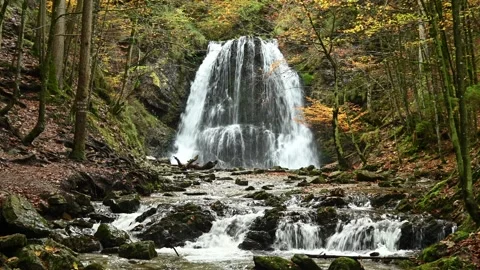 A twofold waterfall in a forest in autumn Stock-Footage 288142015