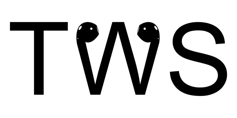 TWS word text true wireless stereo bluetooth wireless headphones, vector TWS Stock Illustration
