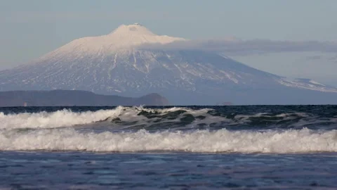 Tyatya volcano in winter, Kunashir Stock Footage 299944709