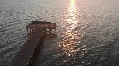 Tybee Beach Pier at Sunrise Stock Footage 245322014