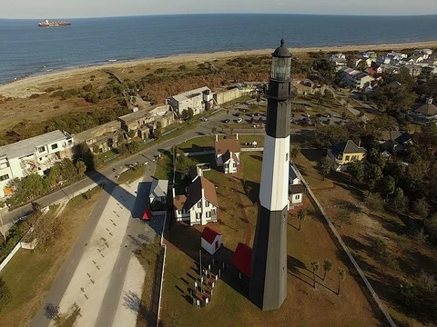 Tybee Island LightStation Fly By Stock Footage 70176547