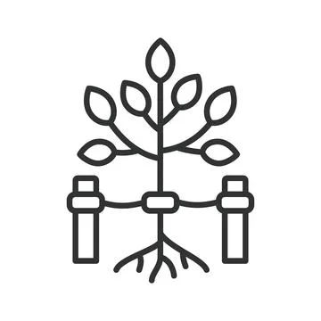 Tying and supporting a young tree icon in line design Stock Illustration