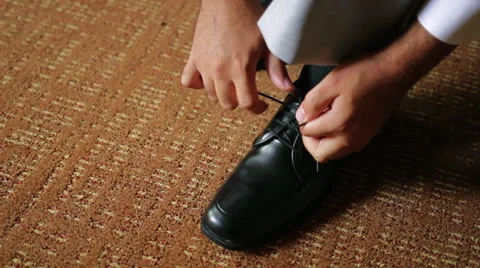 Tying Black Shoes Stock Footage 64143779