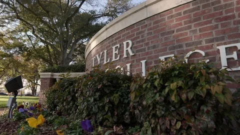 Tyler Junior College Main Sign Dolly Medium Shot Stock Footage 99429049
