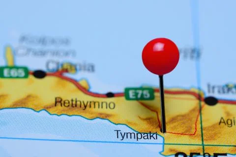 Tympaki pinned on a map of Greece Foto stock