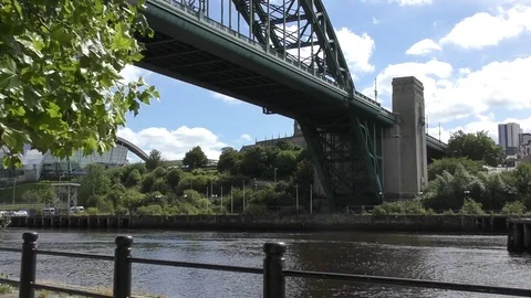 Tyne Bridge blue sky moving clouds girders Stock Footage 80759536