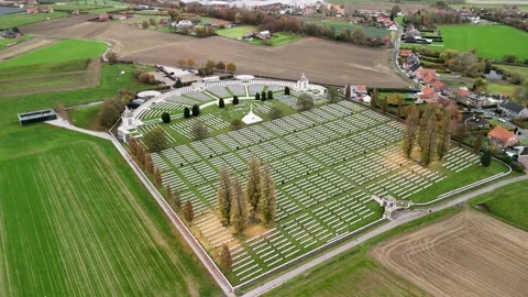 Tyne Cot War Cemetery Aerial View in Belgium Stock Footage 327984627