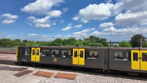 Tyne &amp; Wear Metro Class 555 and 599 Trains Passing near Felling Stock Footage 343885553