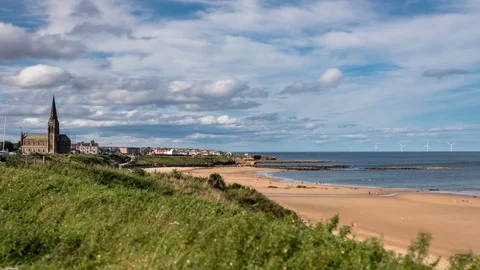 Tynemouth Beach Timelapse - People on Beach 3 4K Stock Footage 124690948