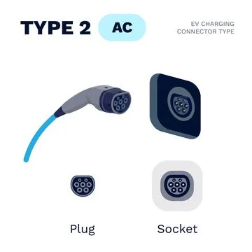 Type 2 AC Standard Charging Connector Plug and Socket. 스톡 일러스트