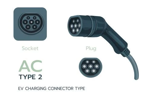 Type 2, AC standard charging connector. Electric battery vehicle inlet charger Stock Illustration