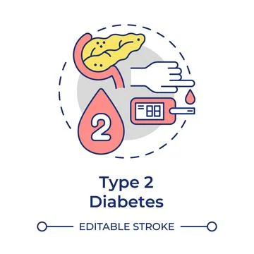 Type 2 diabetes flat linear concept icon Stock Illustration