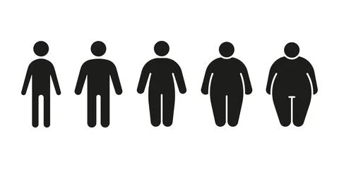 Type body of people thin, normal and obese fat black icon set. Figure and siz Stock Illustration