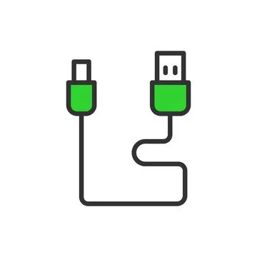 Type-C cord, in line design, green. Type-C, cord, cable, connector, USB Stock-Illustration