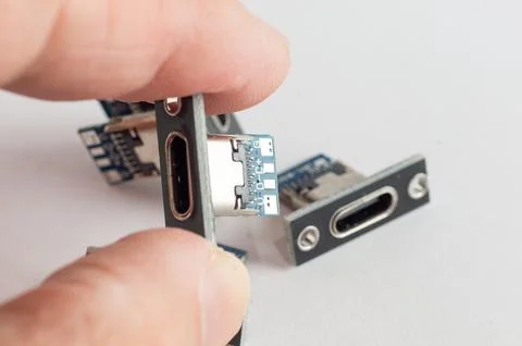 Type-C Female Connector Jack Charging in hand Stock Photos