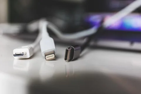 TYPE C, Micro usb and USB C chargers Stock Photos