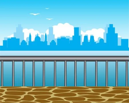 Type on city with coast Stock Illustration