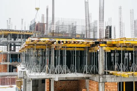 Type of complex engineering construction of houses in winter time Stock Photos