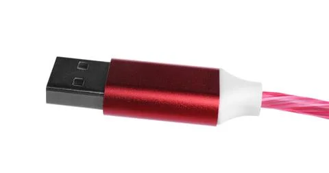 Type A connector of red USB cable isolated on white Stock Photos