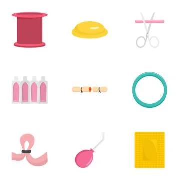Type of contraception icon set, flat style Illustrazione stock