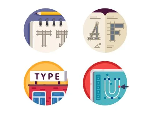 Type font pixel perfect icons set Illustrazione stock