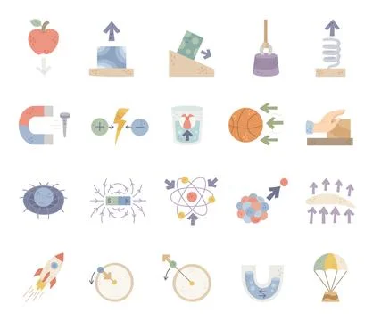 Type force physics set featuring gravity friction Stock Illustration