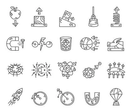 Type force physics set featuring gravity friction Stock Illustration