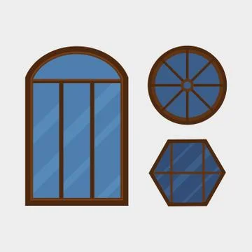 Type of house windows element isolated flat style frame domestic door double Ilustración de archivo
