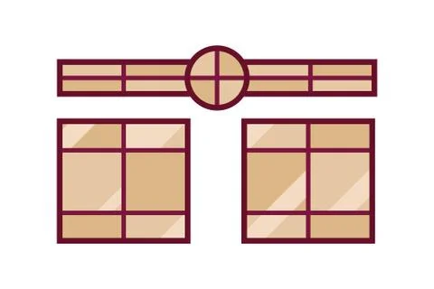 Type of house windows element isolated flat style frame domestic door double Ilustración de archivo