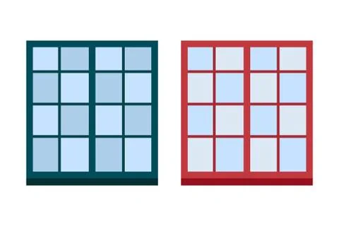 Type of house windows element isolated flat style frame domestic door double Ilustración de archivo