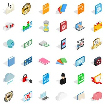 Type icons set, isometric style Stock-Illustration