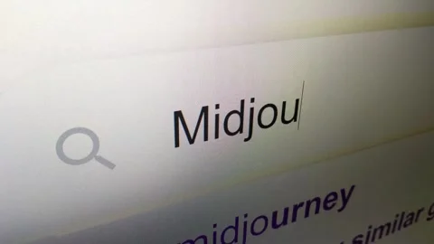 Type midjourney artificial intelligence virtual app on the google search bar. 스톡 동영상 241314132