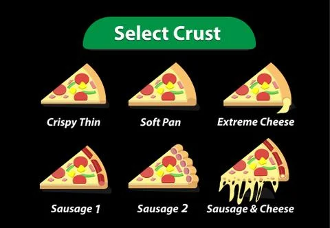 Type of pizza crust for select, vector art Stock Illustration