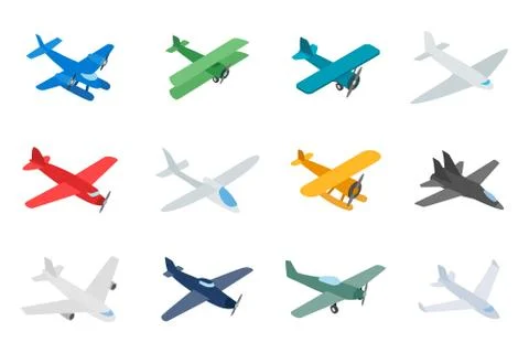 Type of plane icon set, isometric style 스톡 일러스트