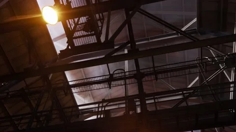 The type of structures and lighting lamps inside the production metallurgical Stock Footage 177466820