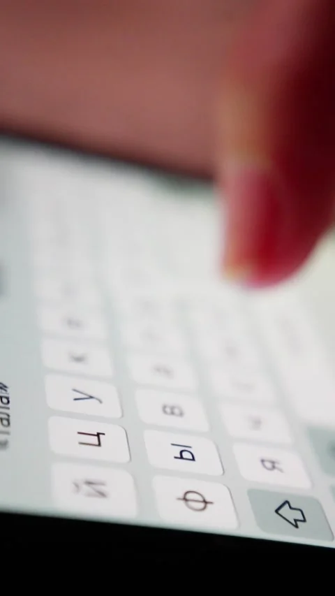 Typed text on phone, modern messaging scene with cyrillic keyboard and quick Stock Footage 321611488