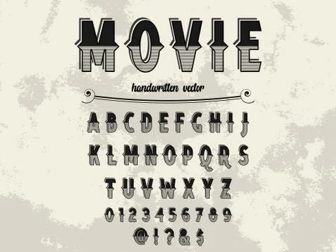 Typeface Font.alphabet..Script.Shadow Effect.Handcrafted handwritten vector l Stock Illustration