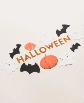 Typeface text for halloween logo handwritten on white background, Stock Photos