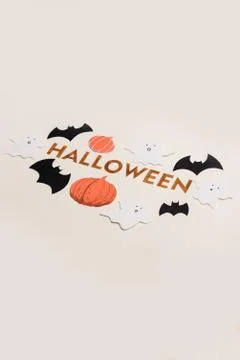 Typeface text for halloween logo handwritten on white background, Stock Photos
