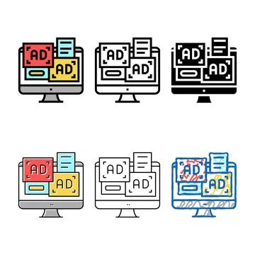 Types advertisement banners on computer screen color icon vector Stock-Illustration