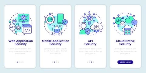 Types of application security onboarding mobile app screen Stock Illustration
