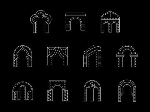 Types of arch white line vector icons collection Stockillustratie
