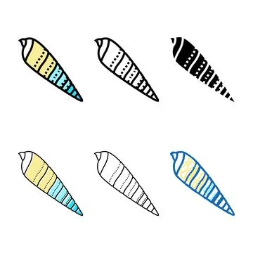 Types auger sea shell beach color icon vector 库存插图